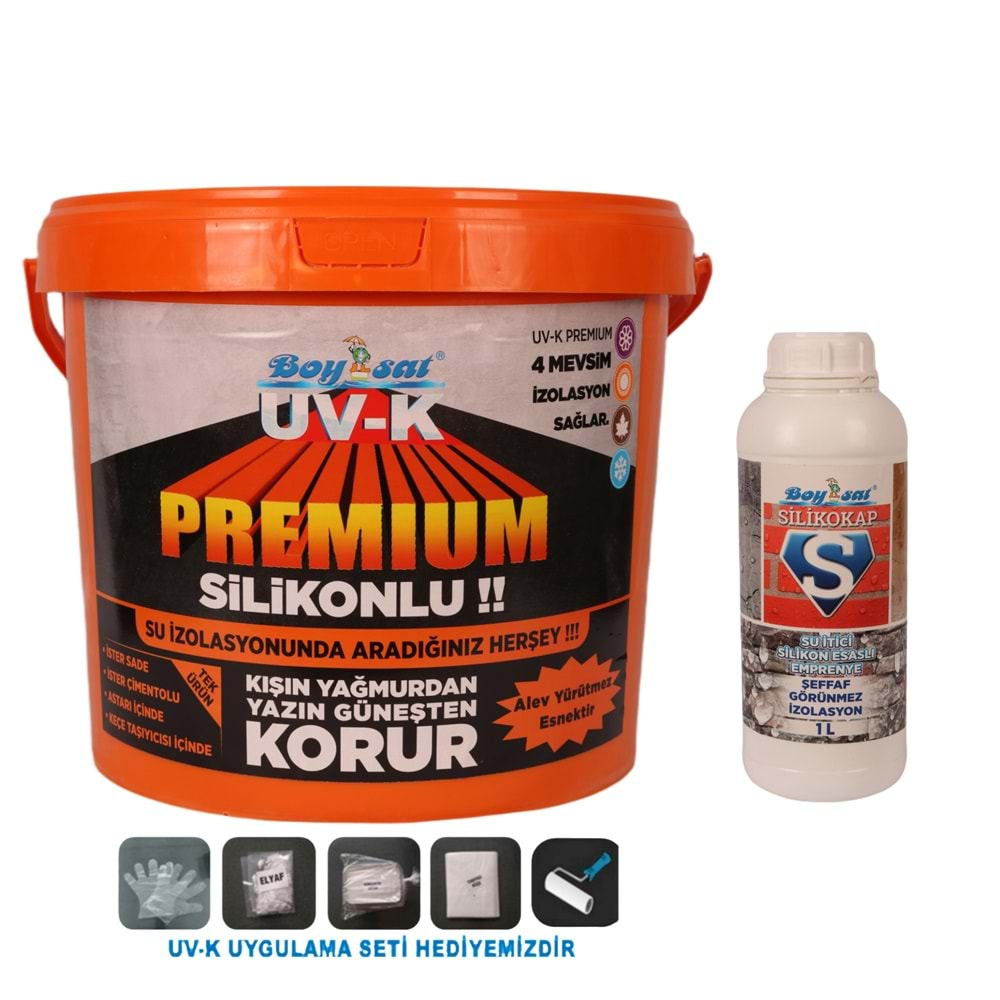 Avantajlı Yalıtım Paketi Uv-K Premium Silikonlu 15Kg Yalıtım Boyası ve Silikokap Şeffaf Yalıtım 1Lt