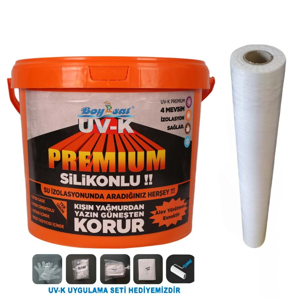 Avantajlı Paket Uv-K Premium Silikonlu 15 Kg Su Yalıtım Boyası ve İzolasyona Yardımcı Keçe