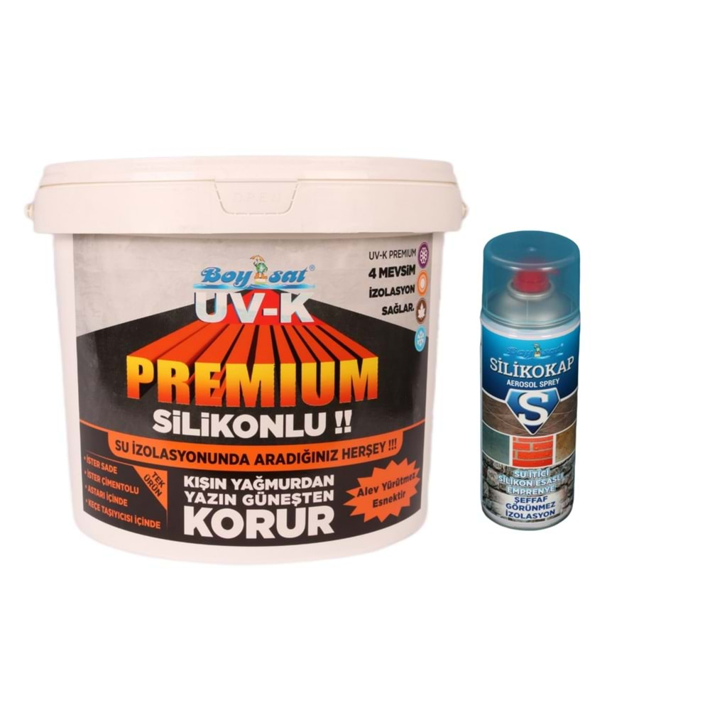 Su İzolasyon Paketi Uv-K Premium Silikonlu Boya 3 Kg ve Silikokap Su İzolasyon Spreyi 400Ml