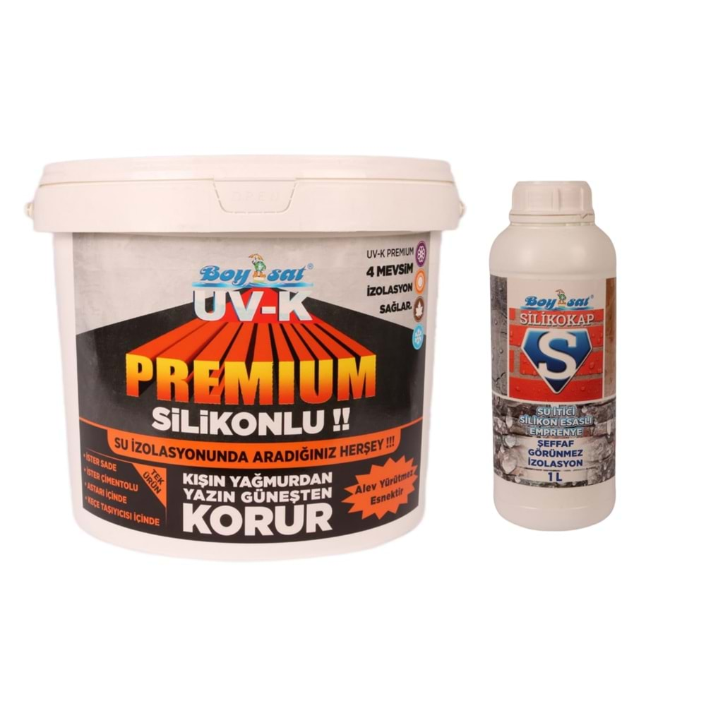 Avantajlı Su İzolasyon Paketi Uv-K Premium Silikonlu Boya 3 Kg ve Silikokap Şeffaf İzolasyon 1 Lt