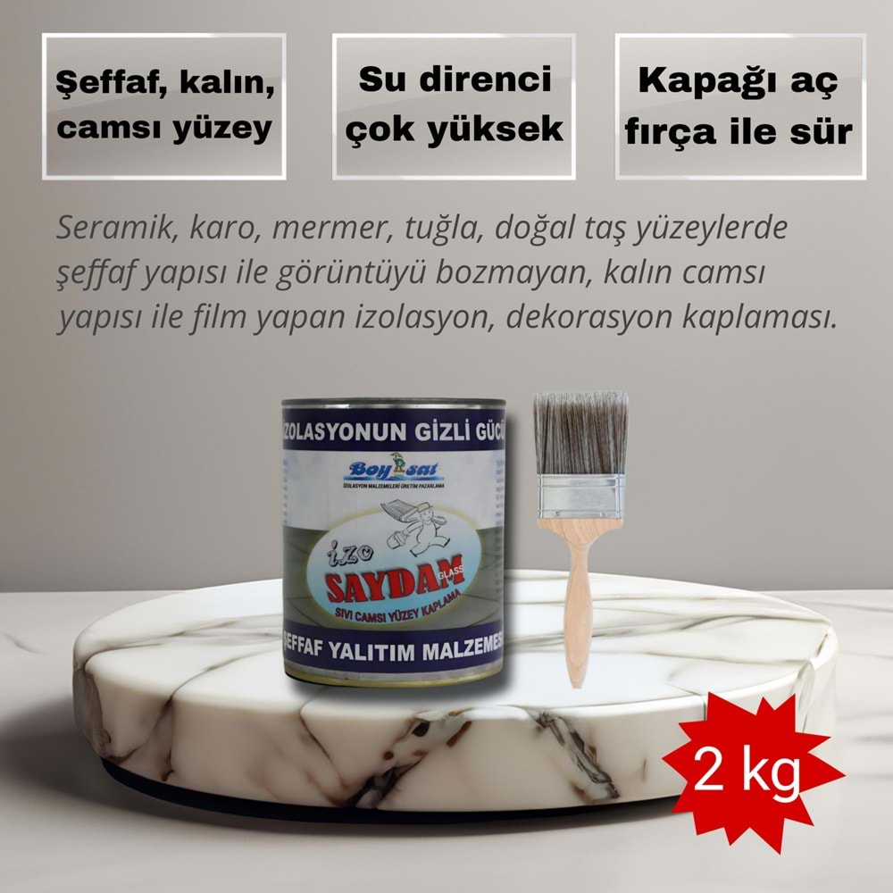 Boysat Sıvı Cam İzo Saydam Glass Seramik Karo Mermer Şeffaf Yalıtım 2 Kg