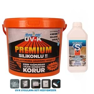 Fırsat Paketi Uv-K Premium Silikonlu Su Yalıtım Boyası 15 Kg ve Silikokap 5 Lt Şeffaf Su Yalıtımı