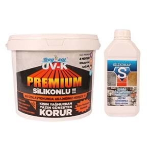 Yalıtım Çözüm Paketi Uv-K Premium Silikonlu Boya 7.5 Kg ve Silikokap Şeffaf İzolasyon 5 Lt