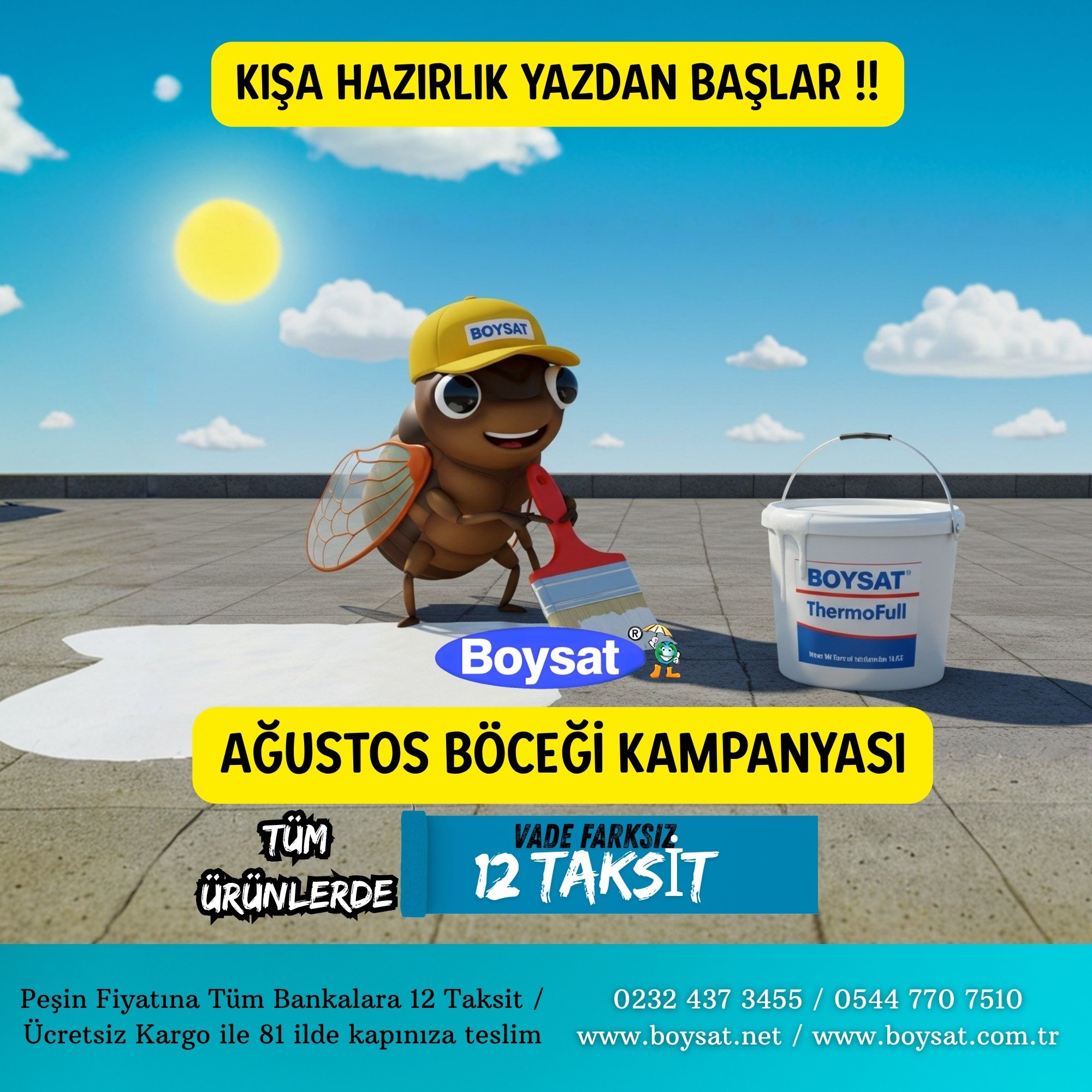 Ağustos Böceği Yalıtım Kampanyası ile Vade Farksız 12 Taksitle Su Yalıtımı Isı Yalıtımı Yapın